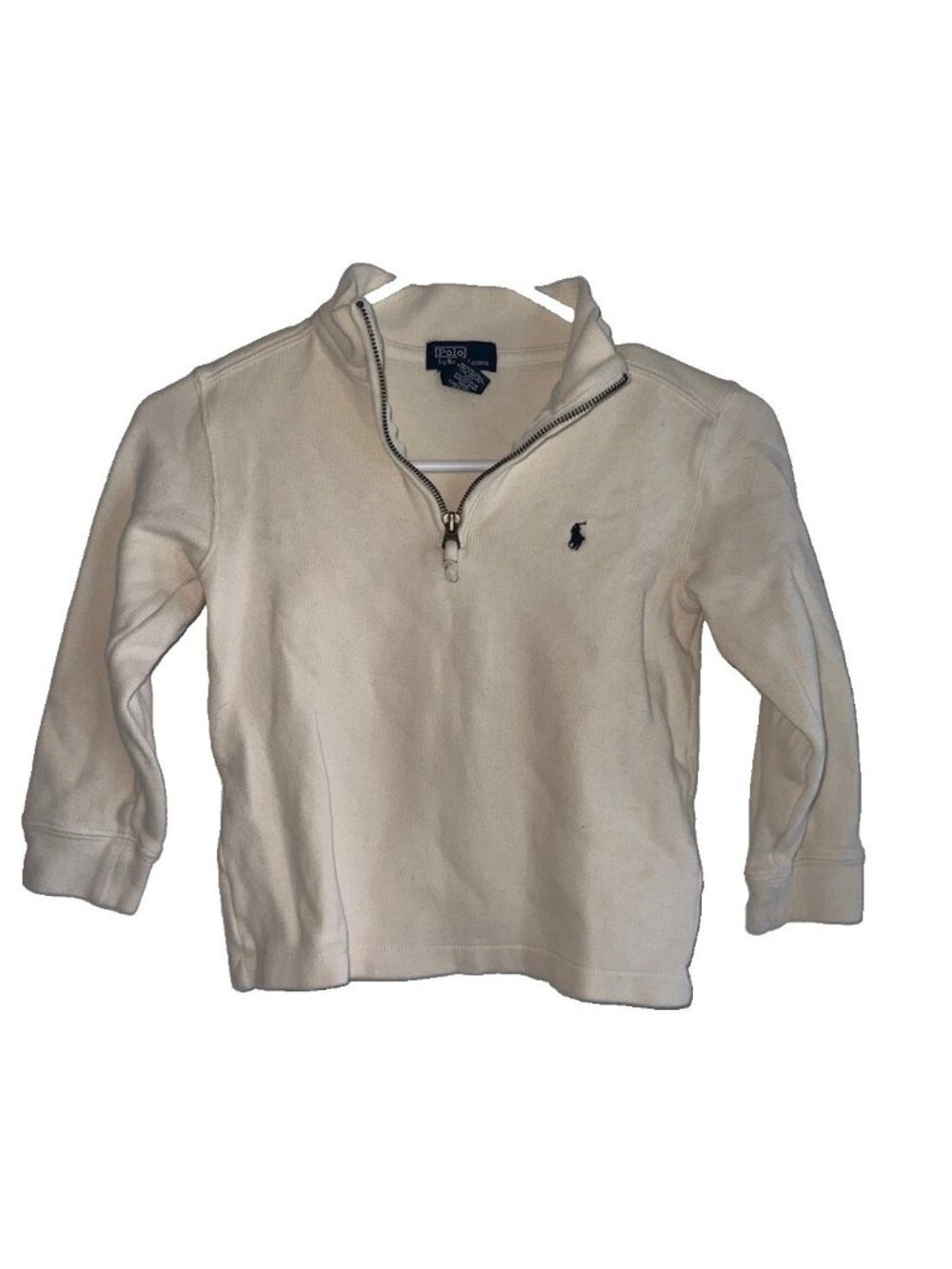 VTG Polo Ralph Lauren Boys Estate Rib 1/4 Zip Pullover Sz 6 Cream Cotton Peru
